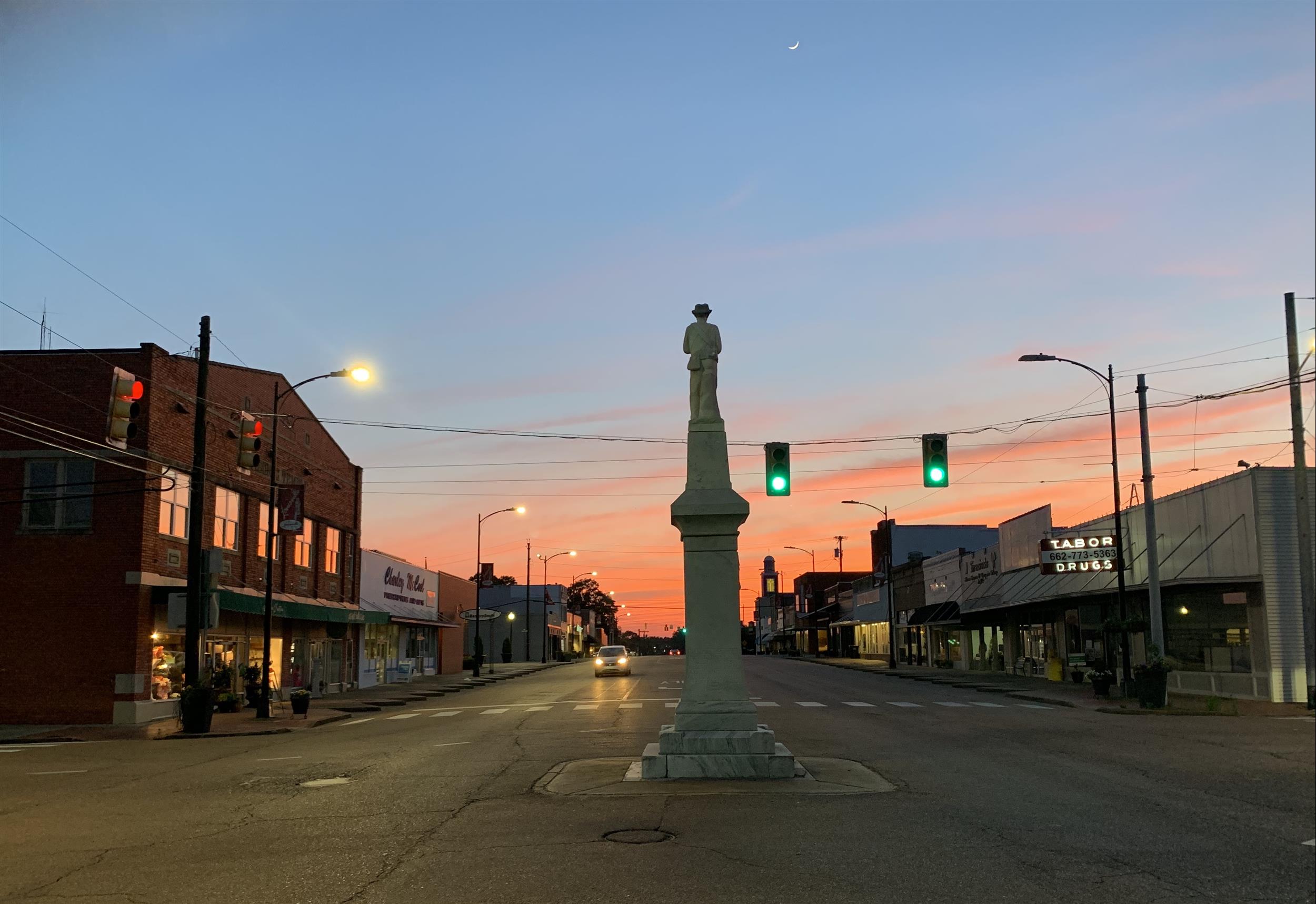 Louisville, Mississippi Main Street at Sundown